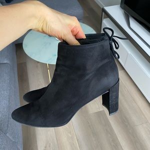 Stuart Weitzman Tieback 75 Block Bootie Black Suede Size 9